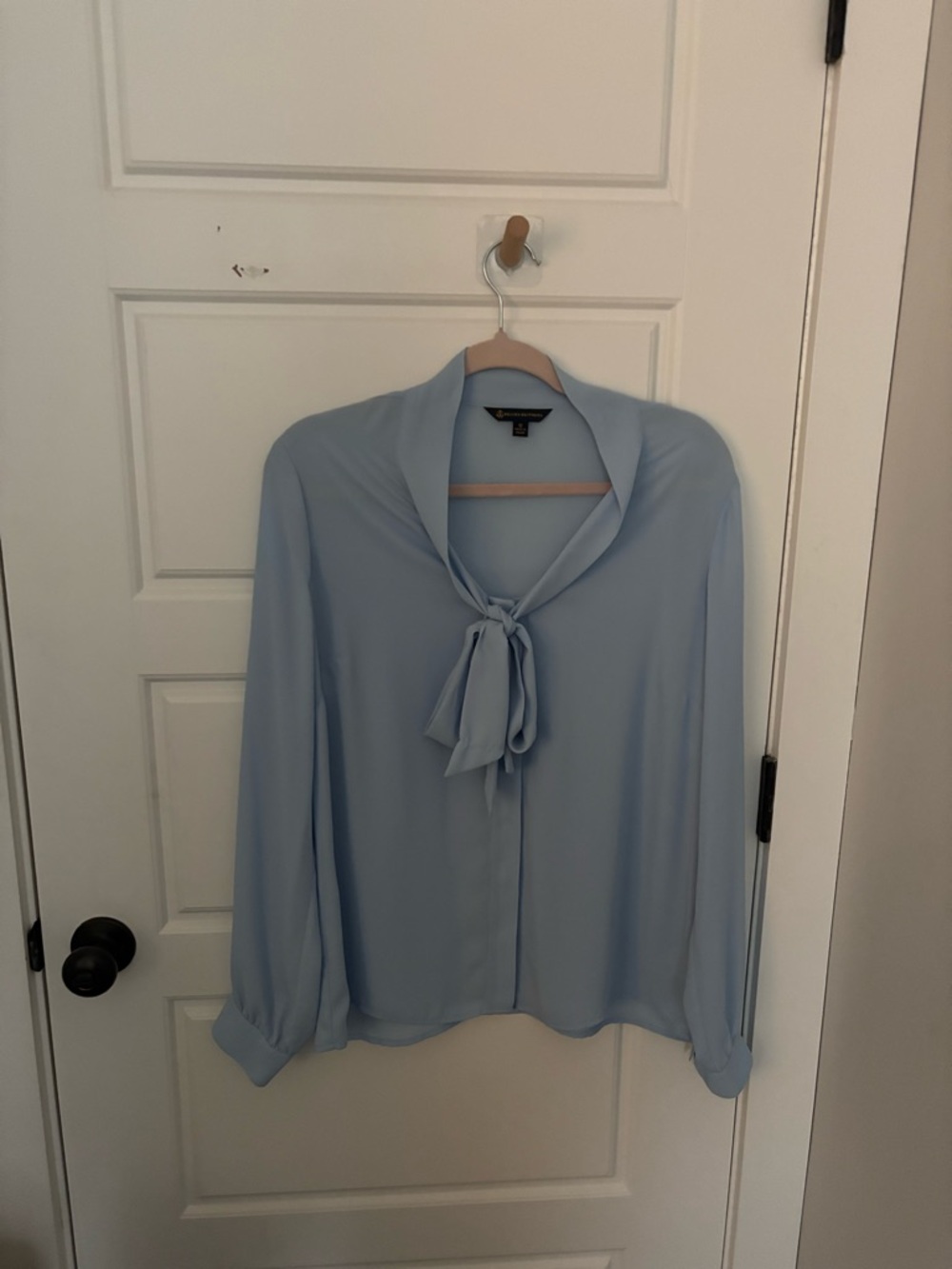 Brooks Brothers Light Blue Tie-Neck Blouse - Women's Top